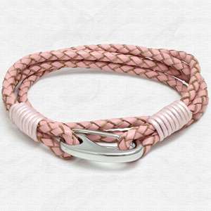 Pink Four Strap Bolo Leather Bracelet with Steel Lobster Clasp