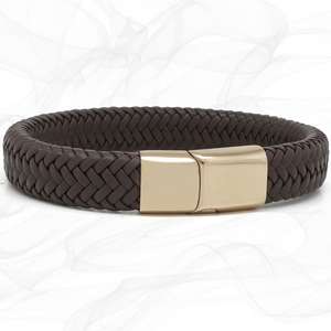 Chunky Brown Super Soft Premium Leather Bracelet with a Rose Gold Sliding Magnetic Clasp.