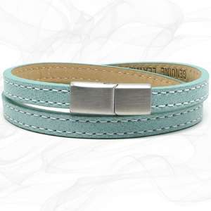Girls Turquoise flat leather bracelet with a FROSTED Rose Gold Steel CLASP