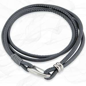 Simple smooth Grey 3mm Nappa Quad wrap Leather Bracelet for Women