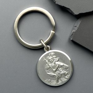 24mm Sterling Silver Saint Christopher Keyring with option to personalise. Keepsake Key Fob