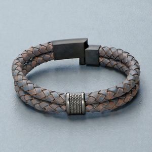 Brown Braided Leather Medical Alert ID Bracelet Back View - Engravable Stainless Steel Plate Showing Laser Engraving Area