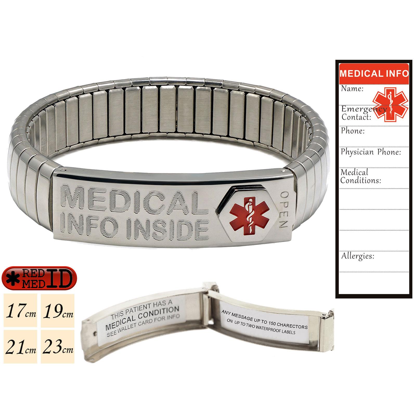 Stainless Steel Medical Alert ID Bracelet with pre-printed Waterproof Labels