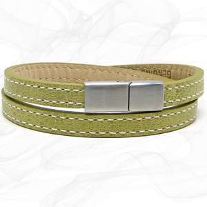 Girls LEMON LIME flat leather bracelet with a FROSTED Steel CLASP
