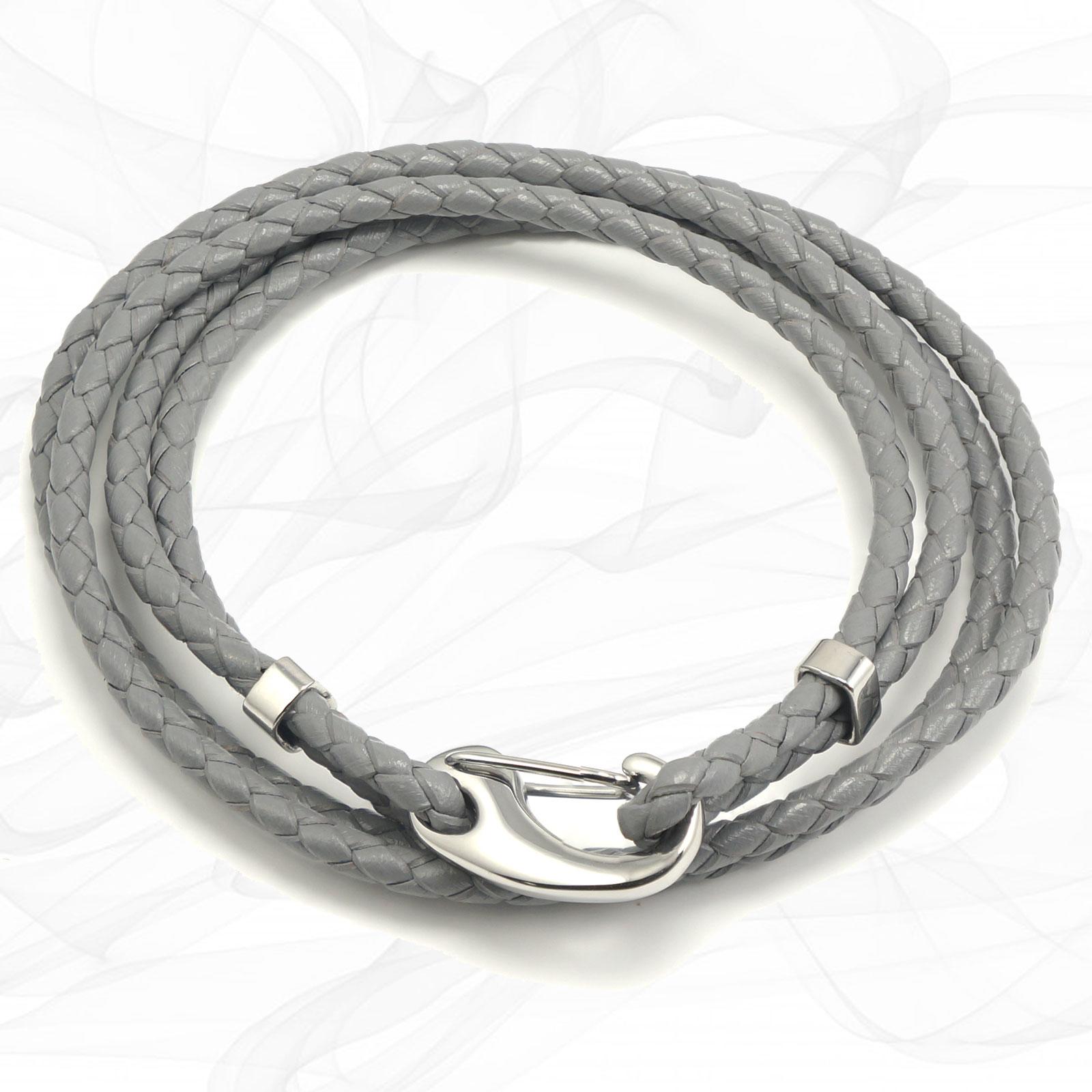 Grey Four Strap Bolo Leather Bracelet with a Petit Steel Lobster Clasp