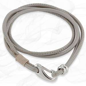 Simple smooth Pearl Grey White 3mm Nappa Double wrap Leather Bracelet for Women