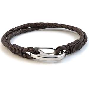Brown Two Strap Bolo Leather Bracelet with Steel Lobster Clasp