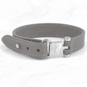 St Christopher Grey Square Buckle Leather Wrap around Adjustable Bracelet