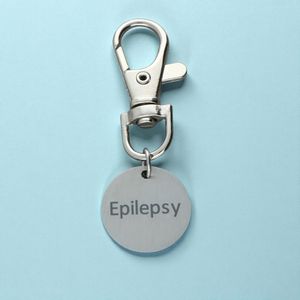 Steel medical alert keyring with blue medical symbol and lobster clasp