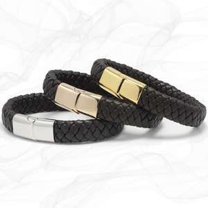 Mens Chunky Lamb Leather Plaited Bracelet with a Sliding Magnetic Clasp.