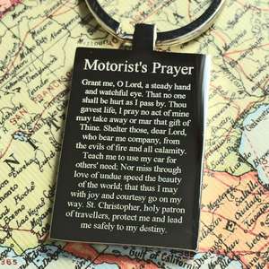 Mirror Polished Steel St Chrisopher Keyring with Protection Prayer
