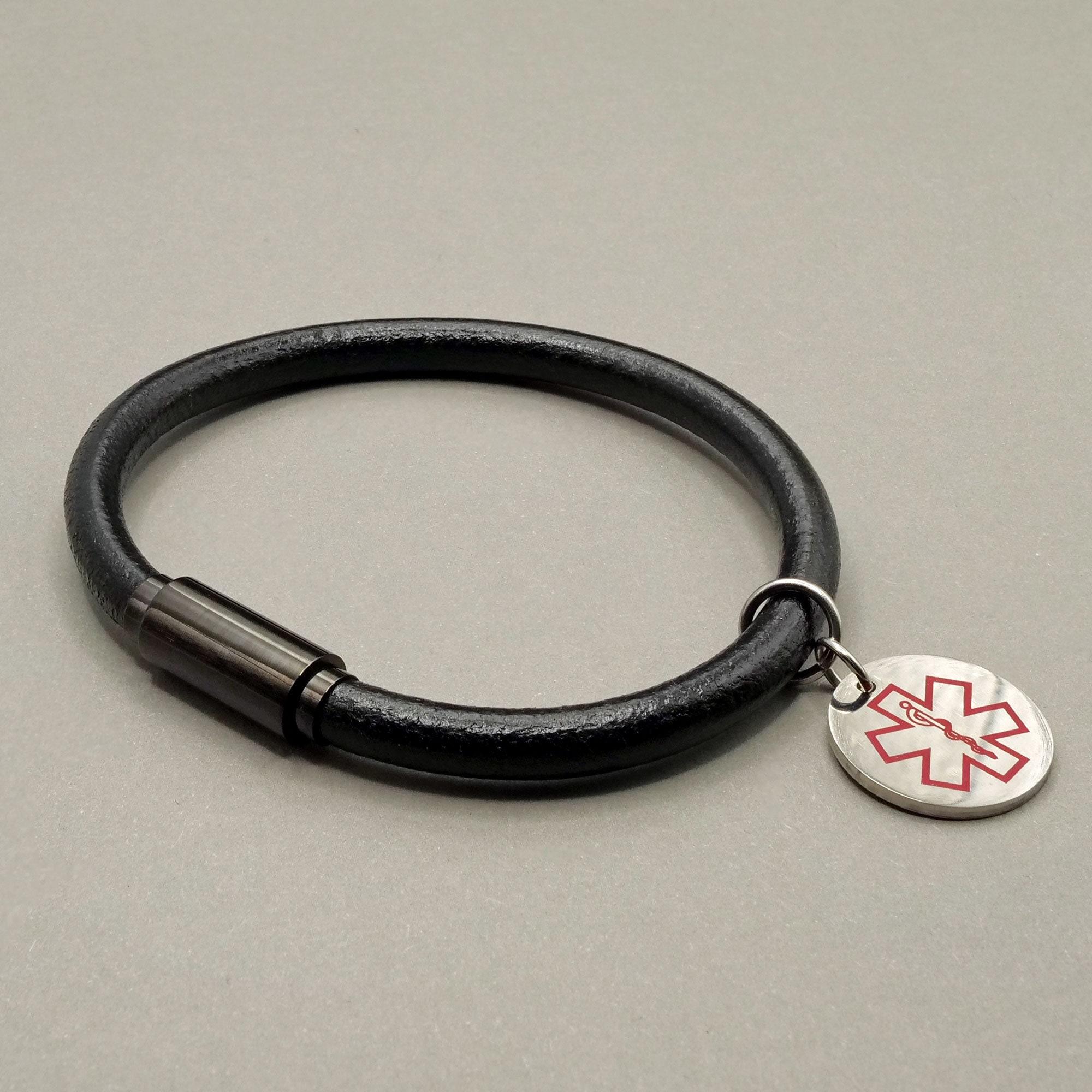 Medical Alert ID Tag Black Braided Rope Bracelet Personalized Free  Engraving