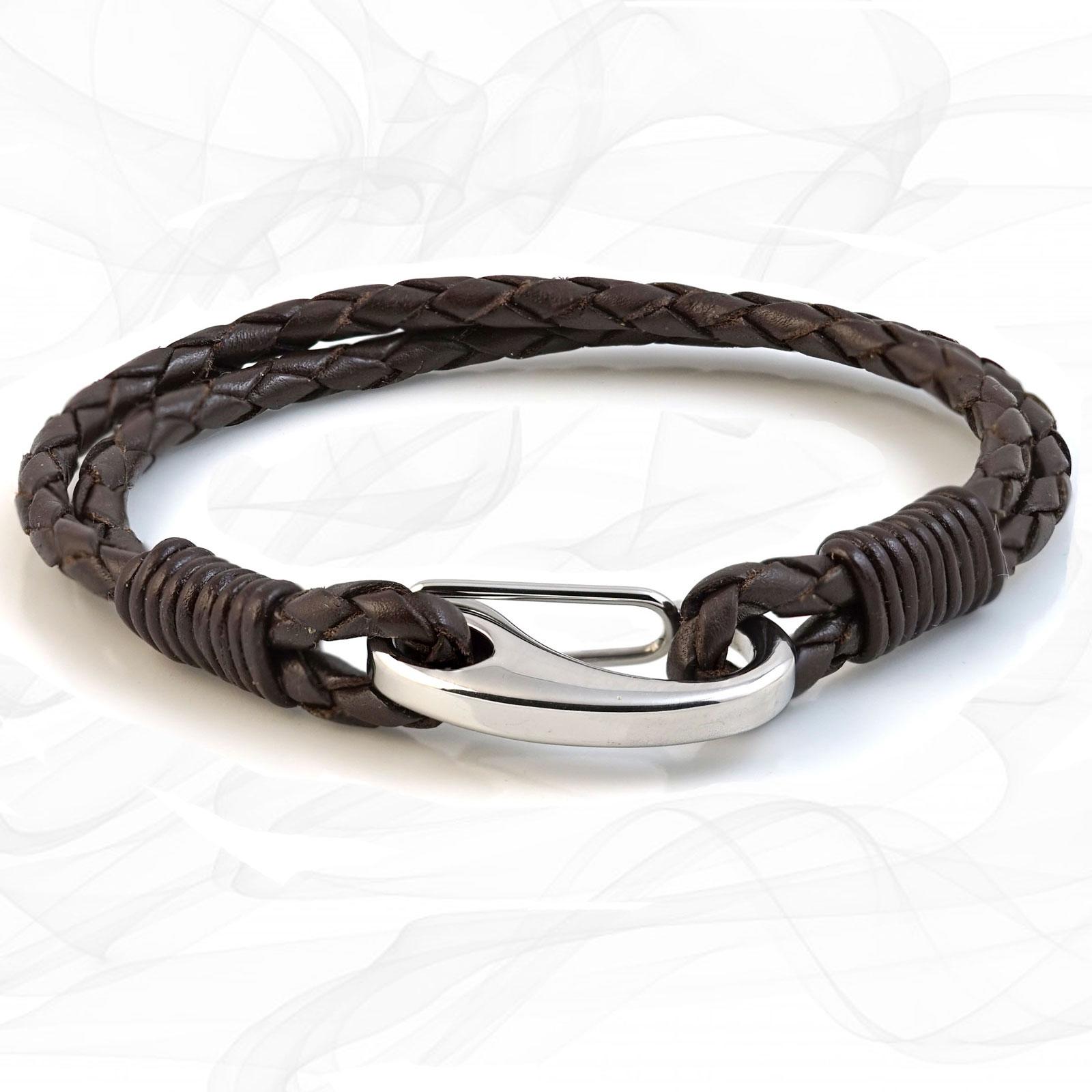 Brown Double Wrap Bolo Leather Bracelet with Steel Lobster Clasp by Tribal Steel