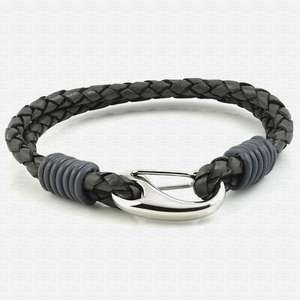 Grey Two Strap Bolo Leather Bracelet with Steel Lobster Clasp