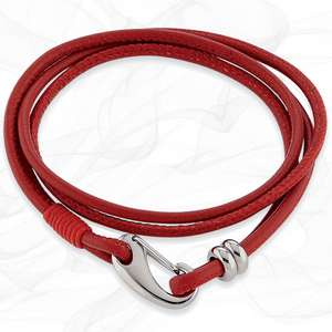 Simple smooth Red 3mm Nappa Double wrap Leather Bracelet for Women