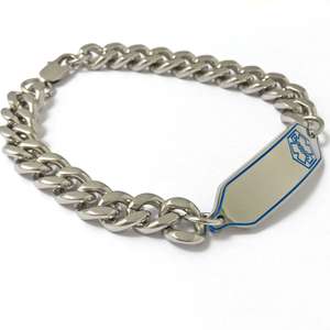 Blue Medical Alert ID Steel Bracelet with any engraving included.