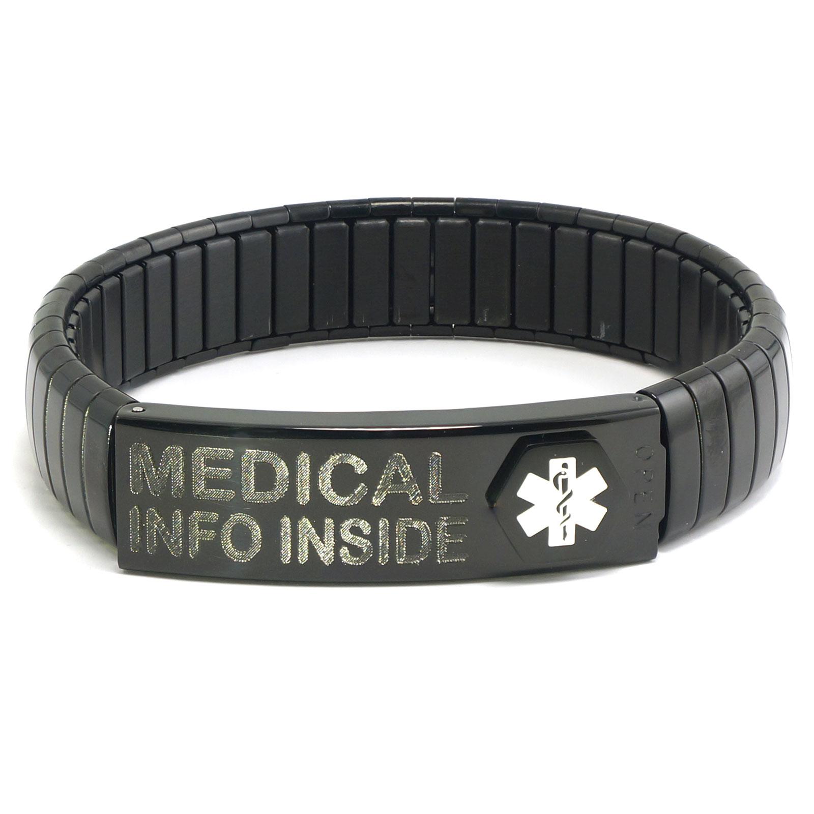 Black Medic Alert Stretch Bracelet with up to 300 Letters printed onto ...