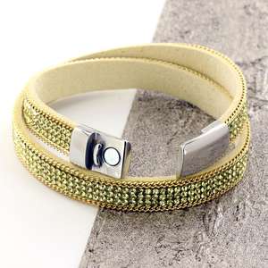 Gold and Yellow Girls Glass Studded Suede Wrap Bracelet