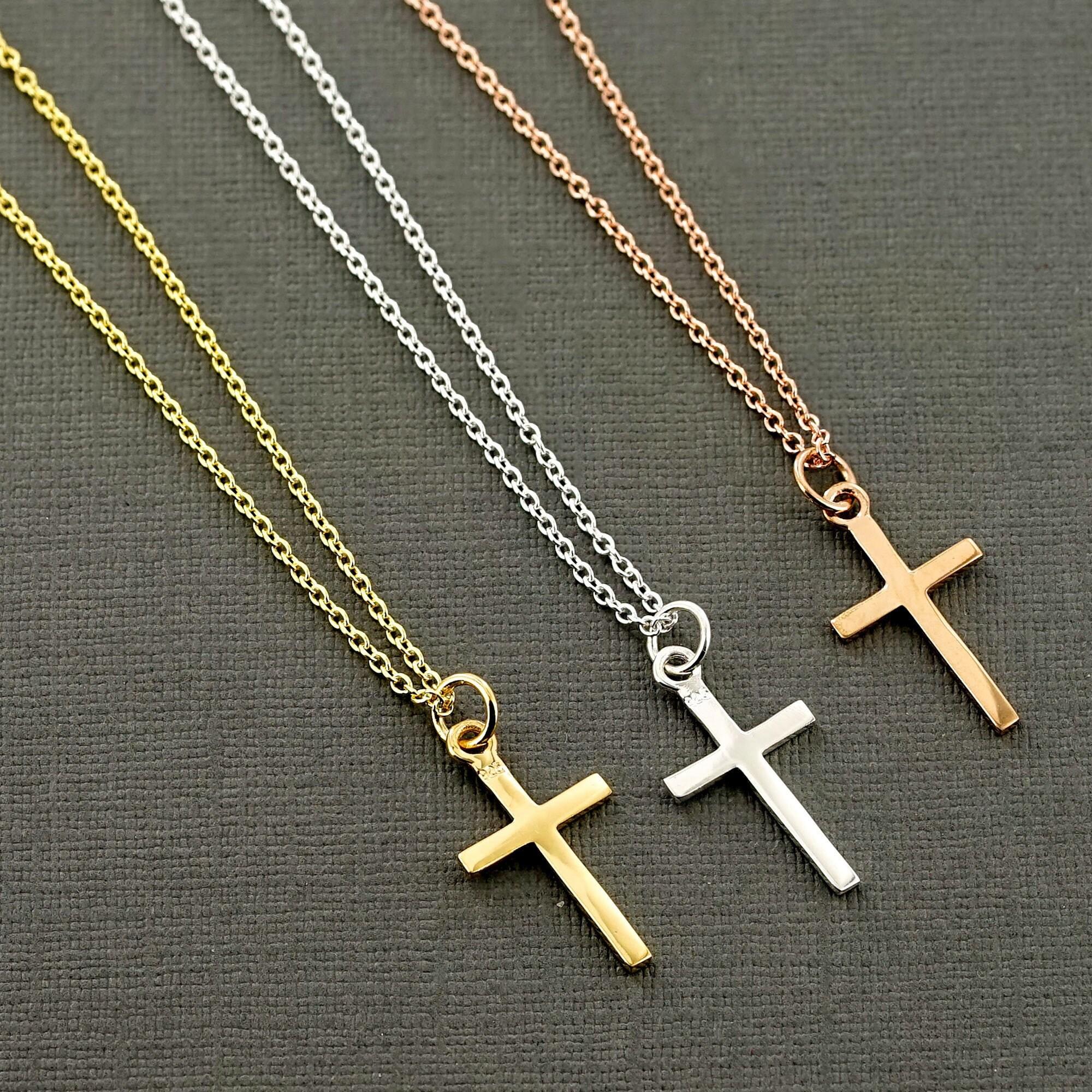 Small silver crucifix on sale necklace