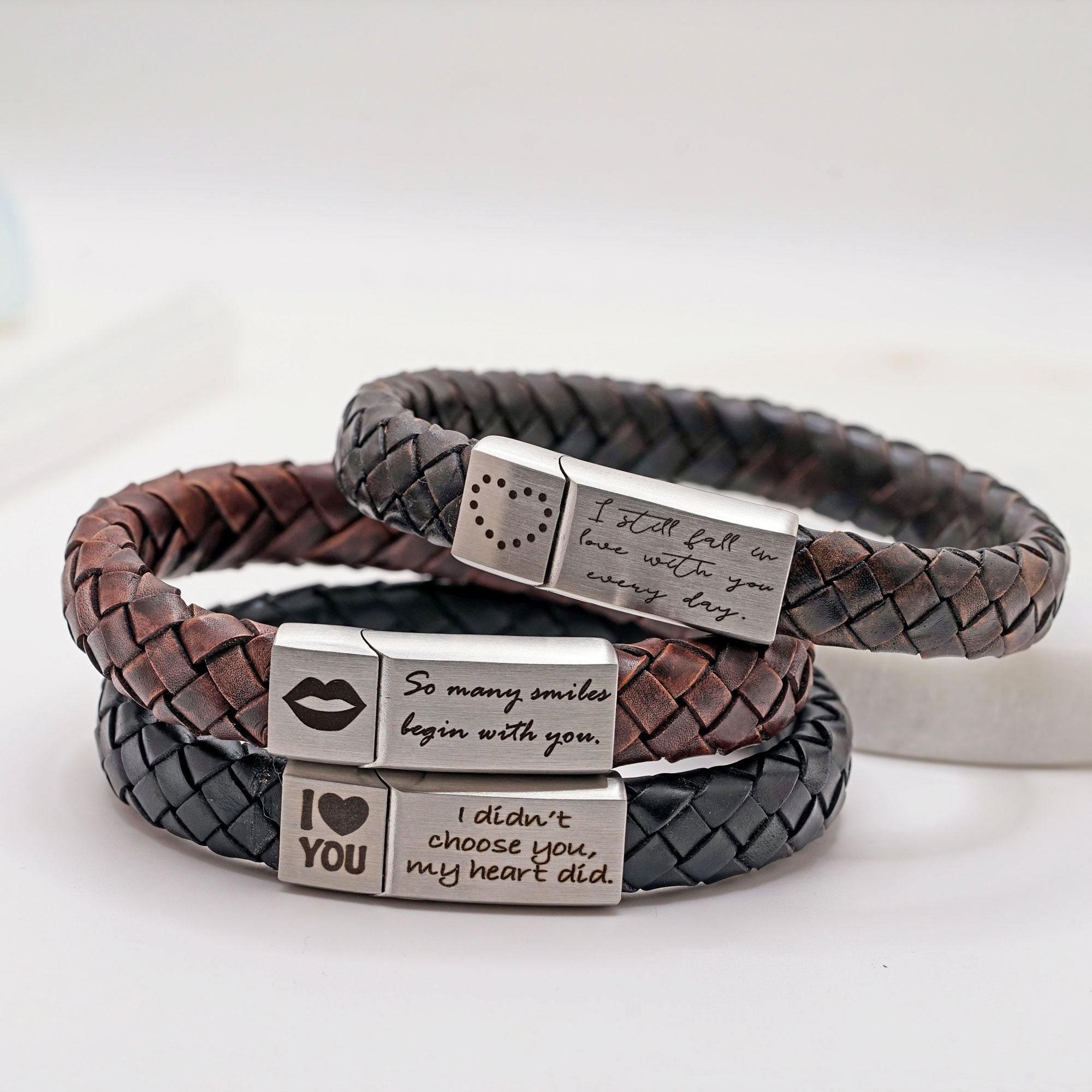 Leather personalised deals bracelet