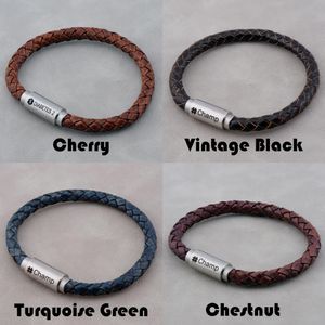 Unisex Personalised Round Leather ID Bracelet