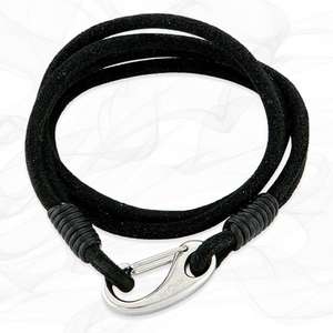 Black Quad Wrap Suede Leather Bracelet with Steel Lobster Clasp by Alraune