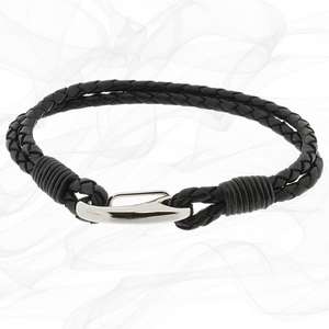 BLACK TWO STRAP BOLO LEATHER BRACELET WITH STEEL LOBSTER CLASP by Alraune Lifestyle