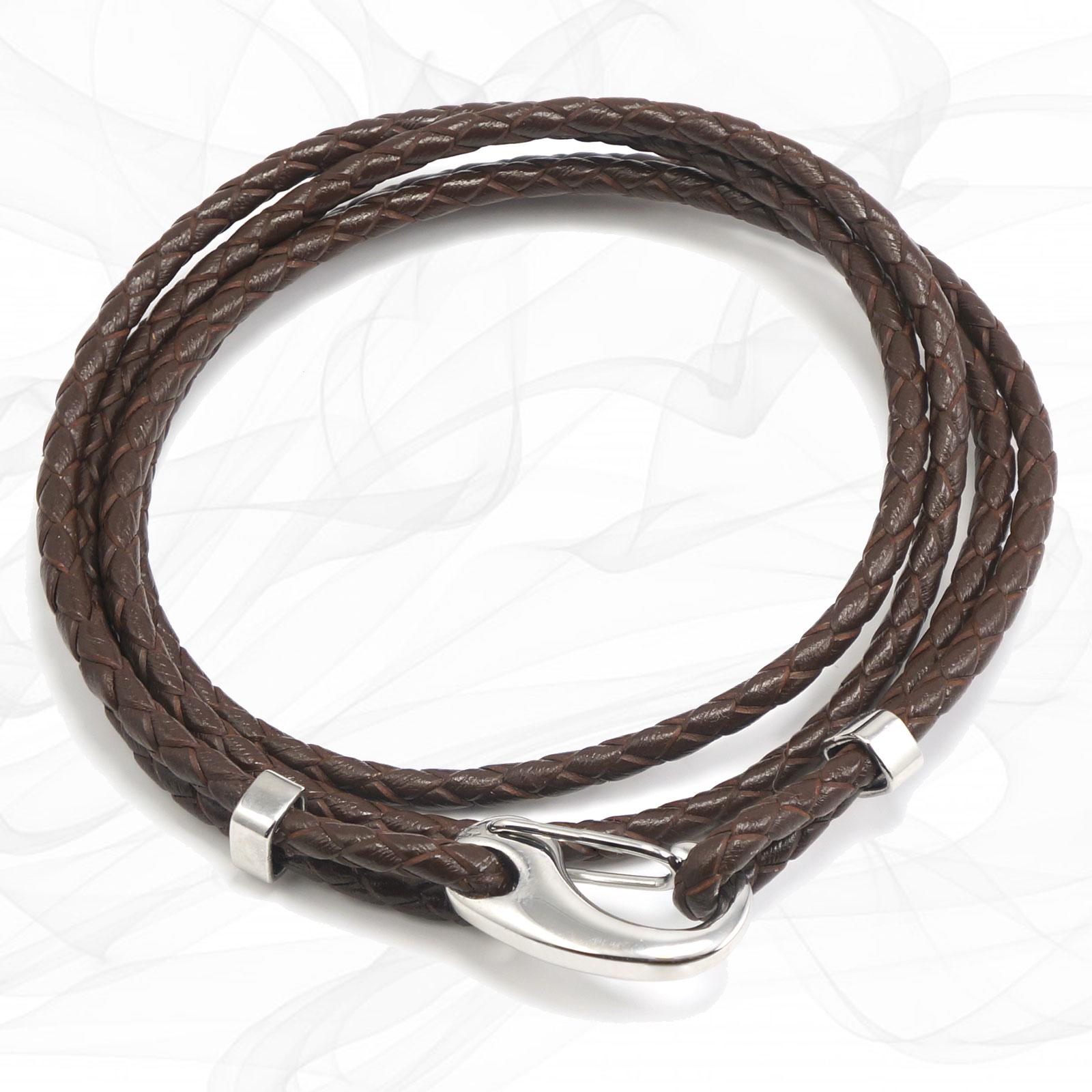 Brown Four Strap Bolo Leather Bracelet with a Petit Steel Lobster Clasp
