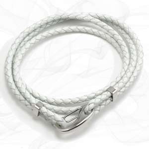 White Four Strap Bolo Leather Bracelet with a Petit Steel Lobster Clasp