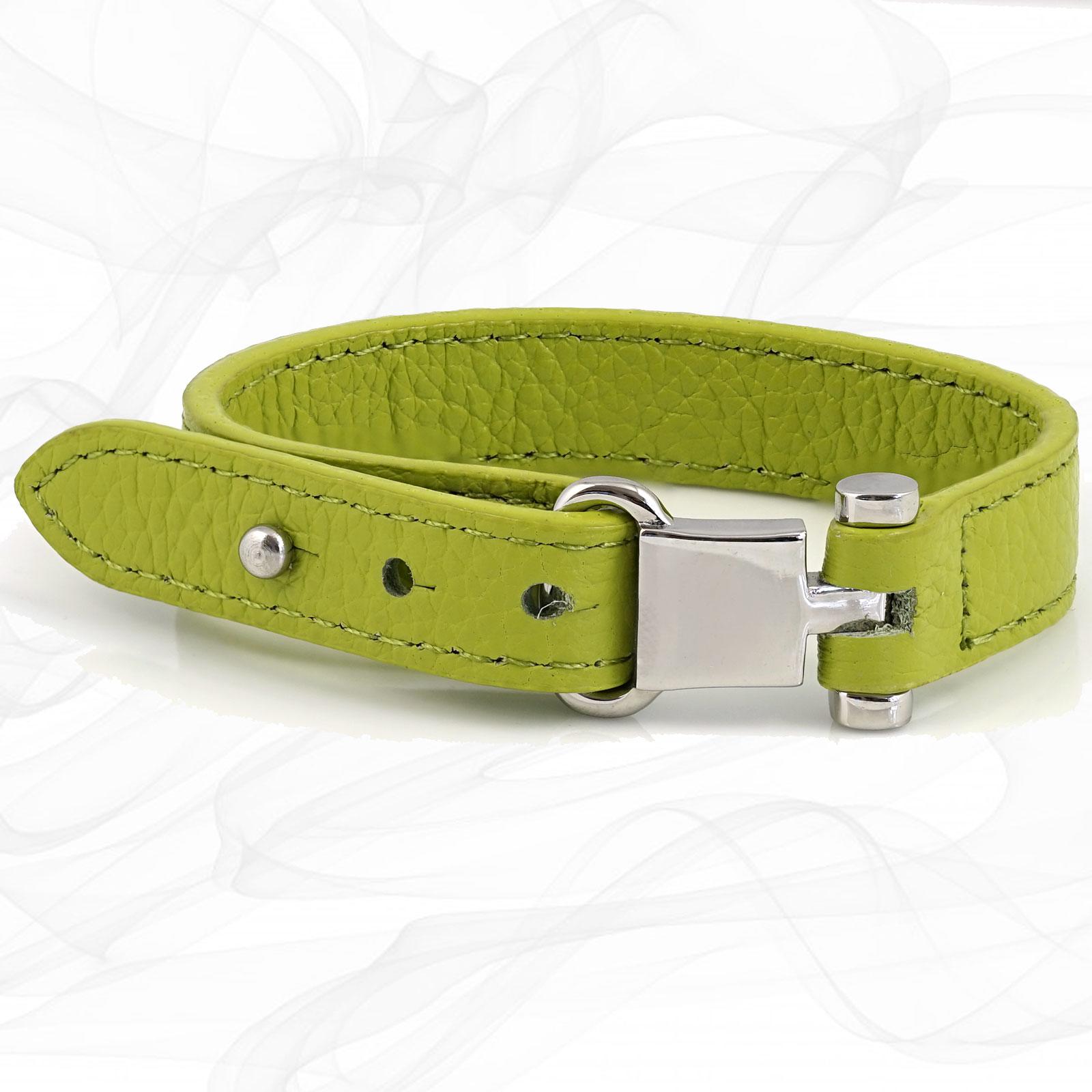 Lime Green Square Buckle Leather Wrap around Adjustable Bracelet