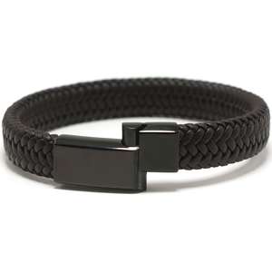 Open Chunky Black Super Soft Premium Leather Bracelet with a Silver Sliding Magnetic Clasp.