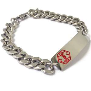 Red Medical Alert ID Steel Bracelet with any engraving included.