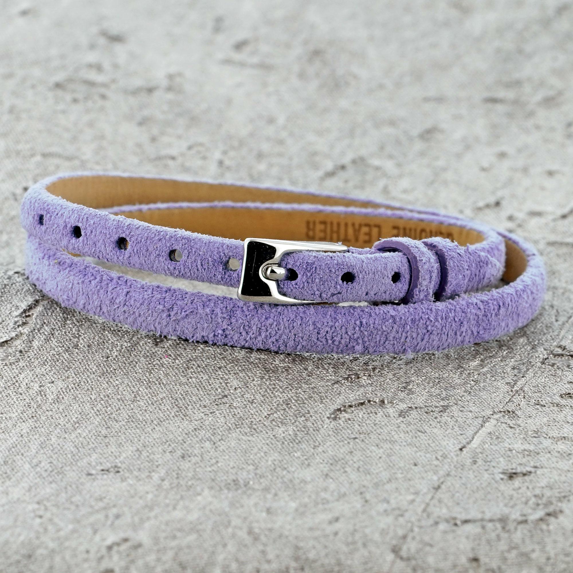 Lilac Leather Bracelet with a buckle clasp and suitable for children and women