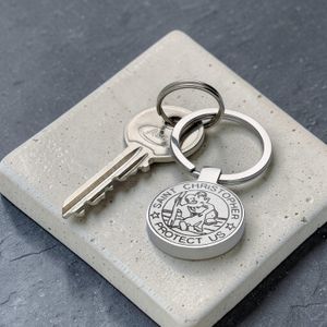 Large Silver Saint Christopher Keyring personalised gift