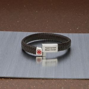 Unisex leather medical alert bracelet from Edward Jones London, ideal for diabetes and epilepsy