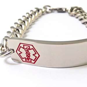 Red Medical Alert ID Steel Bracelet with any engraving included.