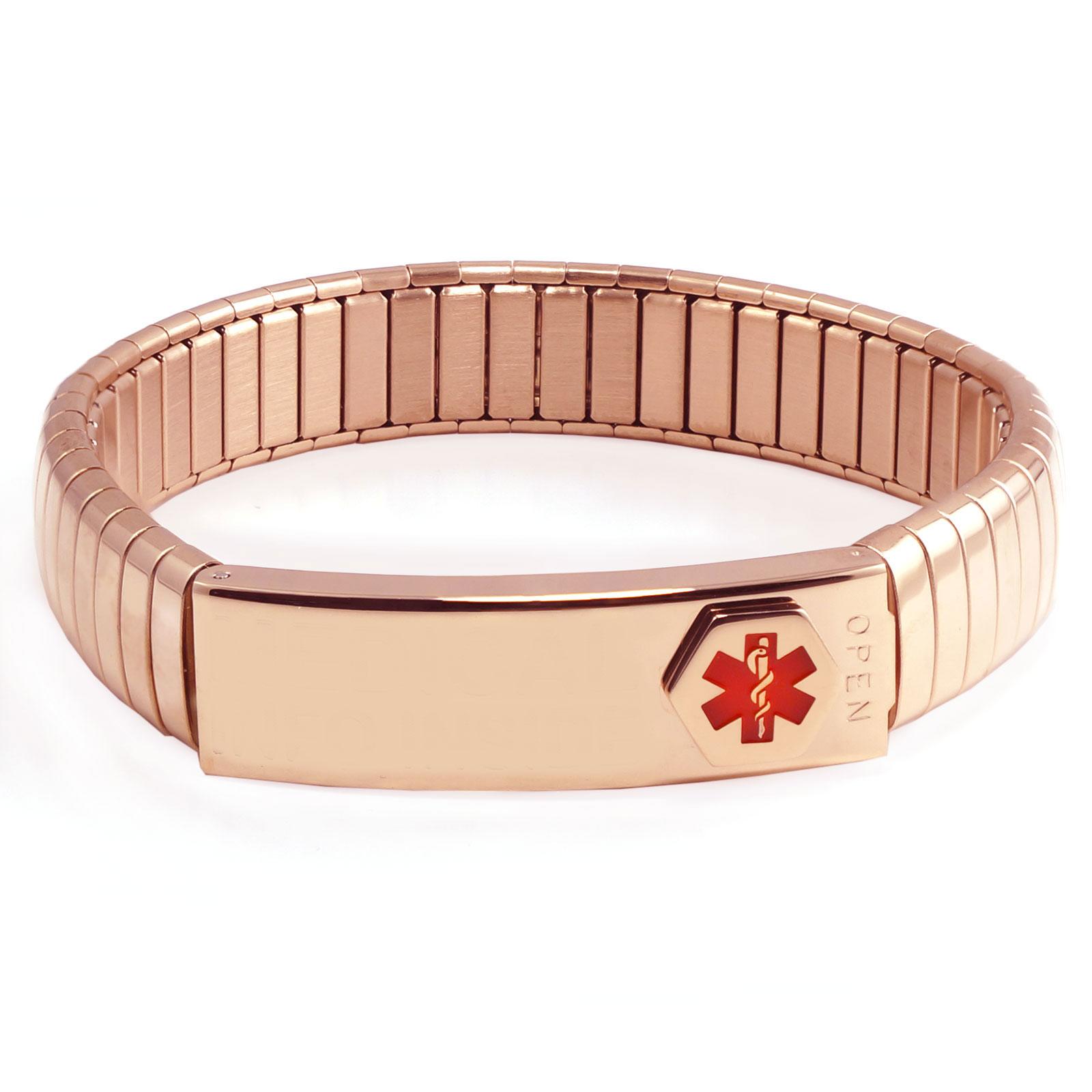 Rose Gold Medic Alert Stretch Bracelet With Up To 300 Letters Printed Onto Waterproof Labels 3588