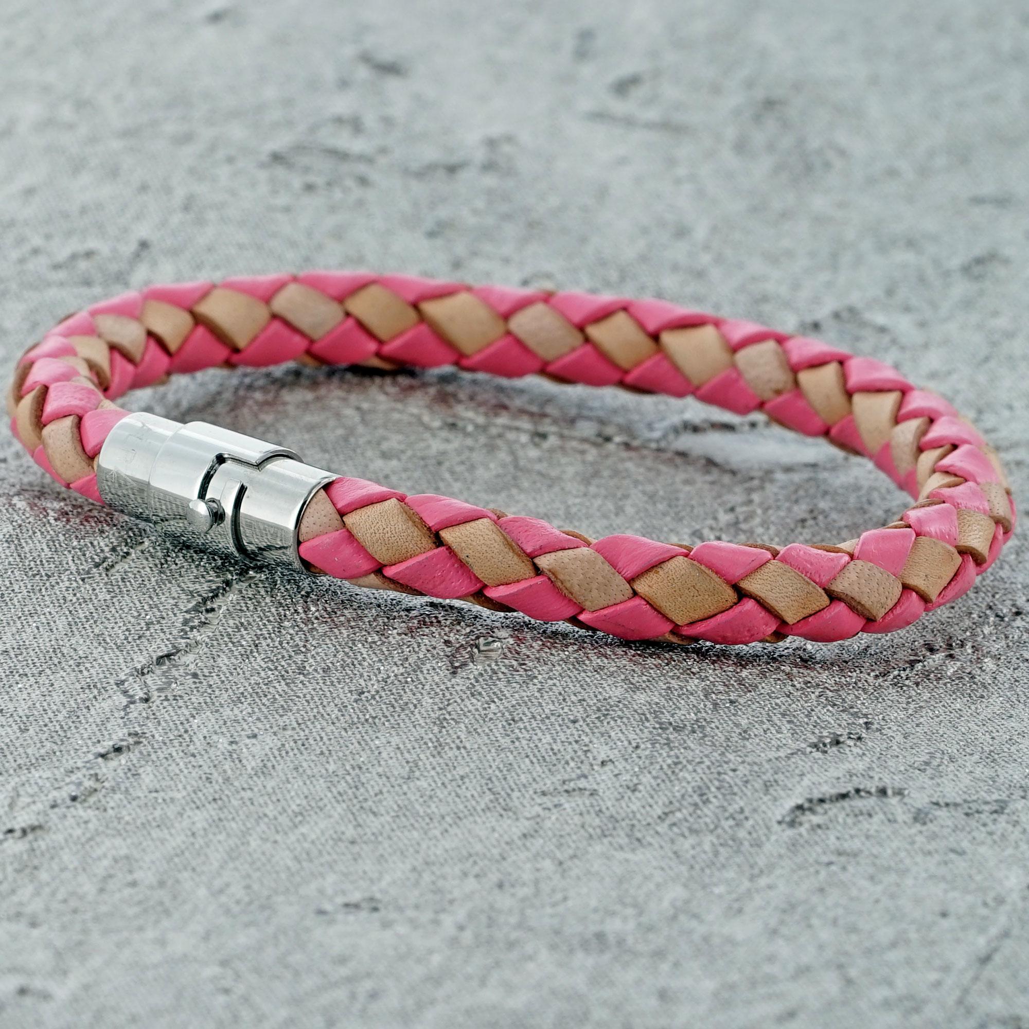 Beige and Pink SINGLE STRAND BOLO LEATHER BRACELET & MAGNETIC CLASP for Girls