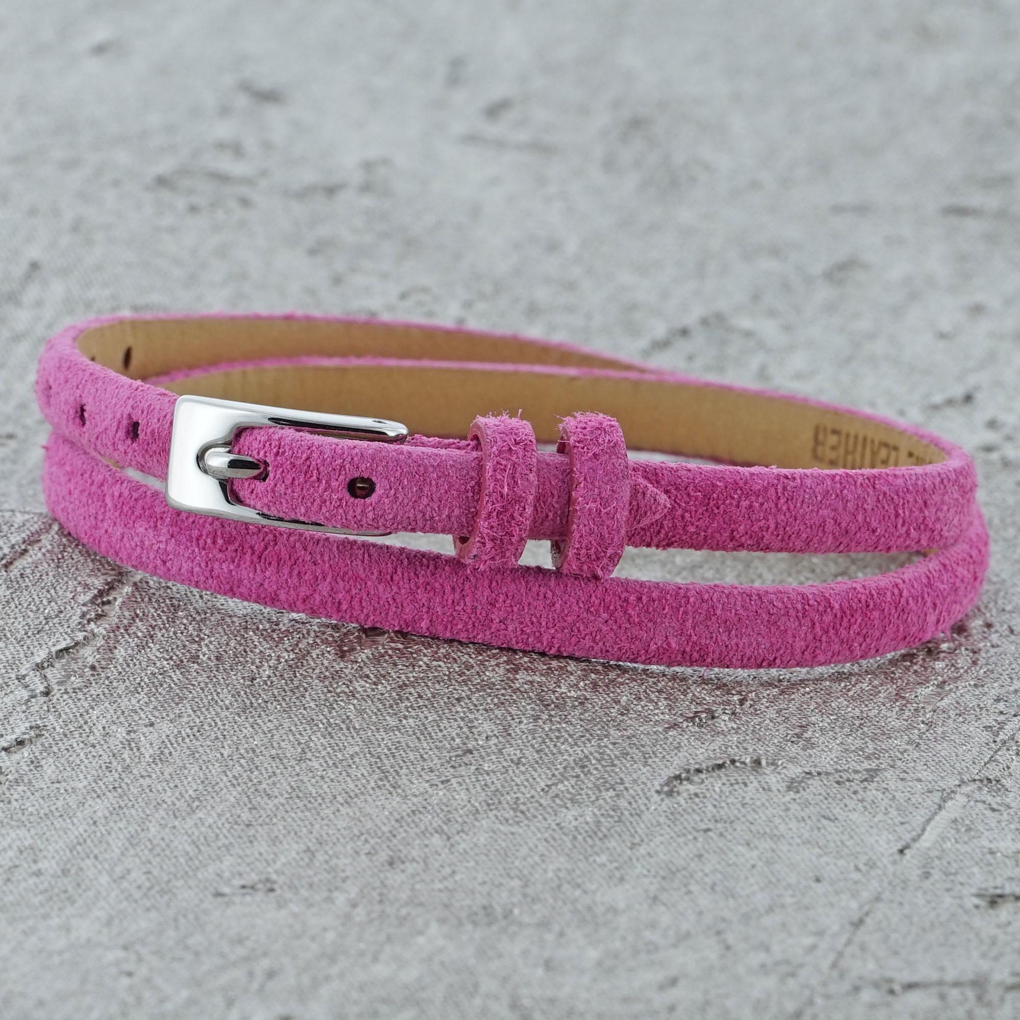 Pink Leather Bracelet with a buckle clasp and suitable for children and women