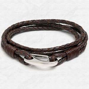 Brown Four Strap Bolo Leather Bracelet with Steel Lobster Clasp