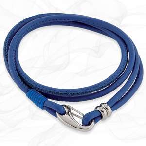 Simple smooth Blue 3mm Nappa quad wrap Leather Bracelet for Women