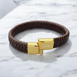Men's personalised Brown Leather Bracelet