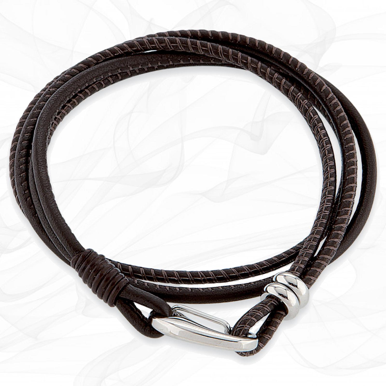 Simple smooth Dark Brown 3mm Nappa Double wrap Leather Bracelet for Women