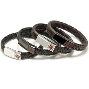 Wide Braided Leather Medical Alert ID Bracelet