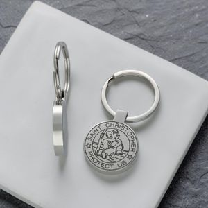 Large Silver Saint Christopher Keyring with personalised engraving