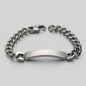 Men's stainless steel ID bracelet with custom engraving, polished silver finish