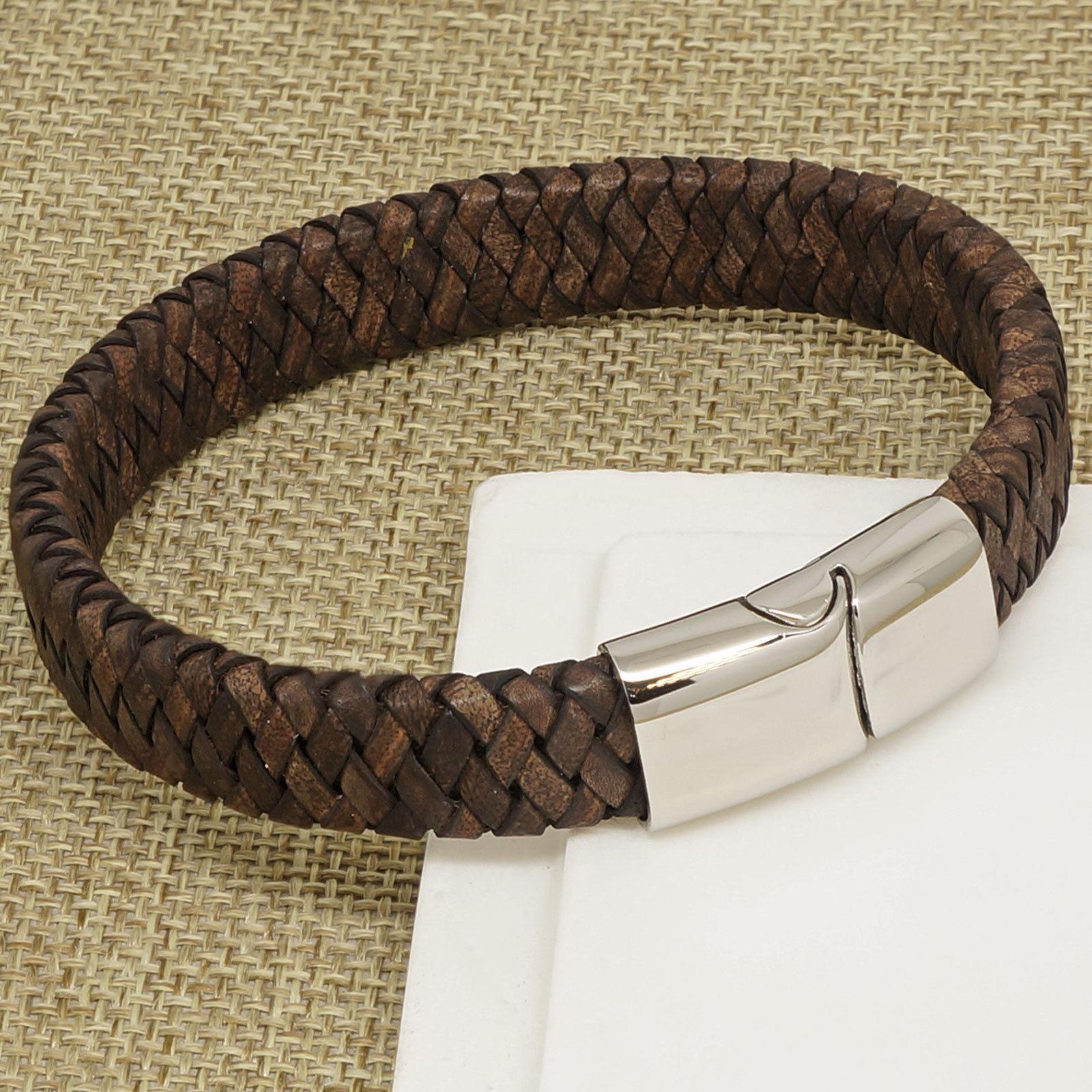 Mens Wide Vintage Brown Leather Bracelet