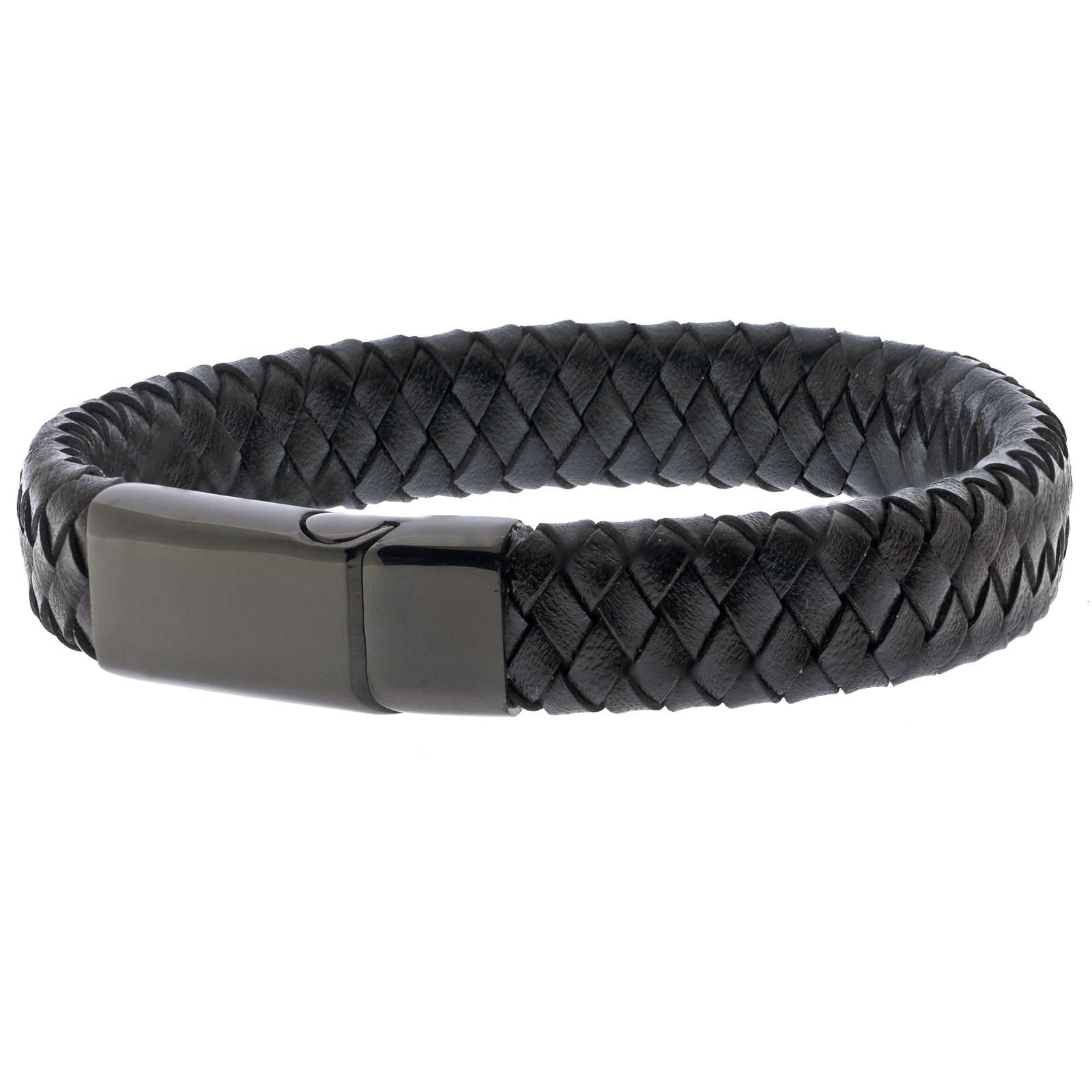 All Black, Chunky and Wide Leather Bracelet for men.