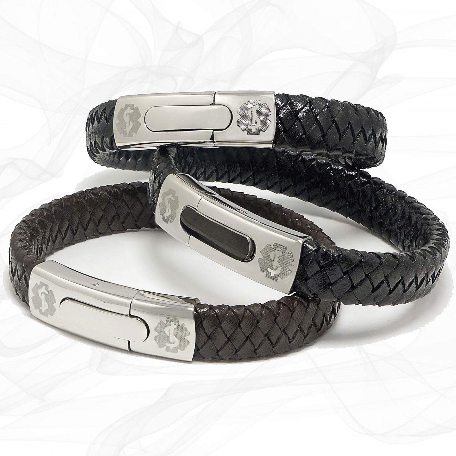 Leather hot sale medical bracelets