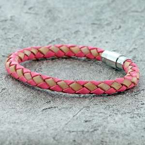 Beige and Pink SINGLE STRAND BOLO LEATHER BRACELET & MAGNETIC CLASP for Girls
